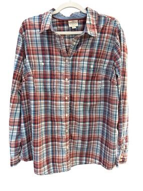 St. John’s Bay Plaid Button Front Cotton Shirt 2X Red Blue Casual Top
